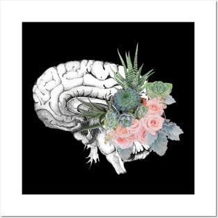 Brain human anatomy,succulents plants and roses, mental Posters and Art